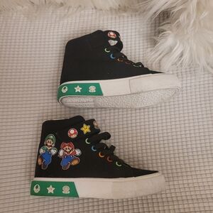 Kids Black High-Top Sneakers with Colorful Mario And Luigi Characters